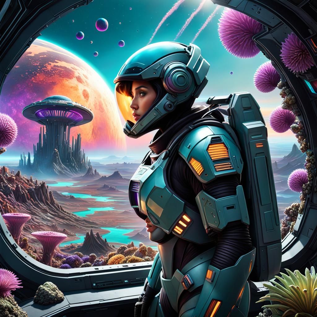 Futuristic Outpost View from Spacecraft Window