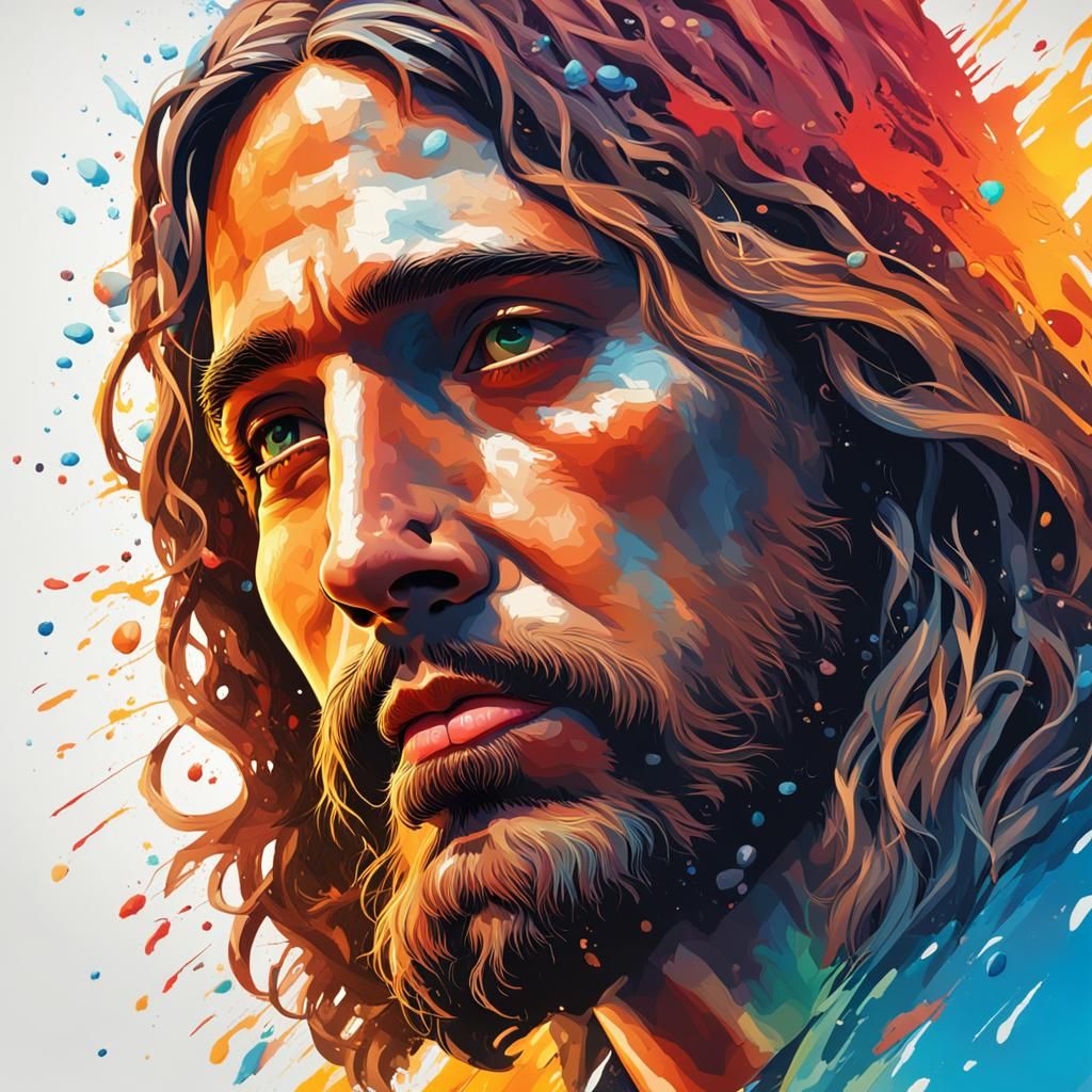 Hyperrealistic Profile of Jesus Christ as Splash Art