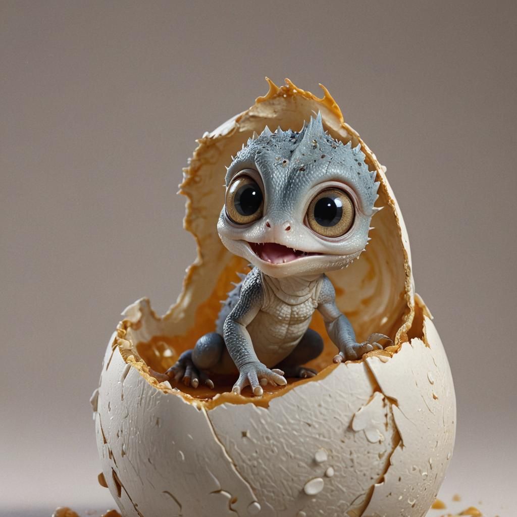 Adorable Chibi Lizard Breaks from Egg