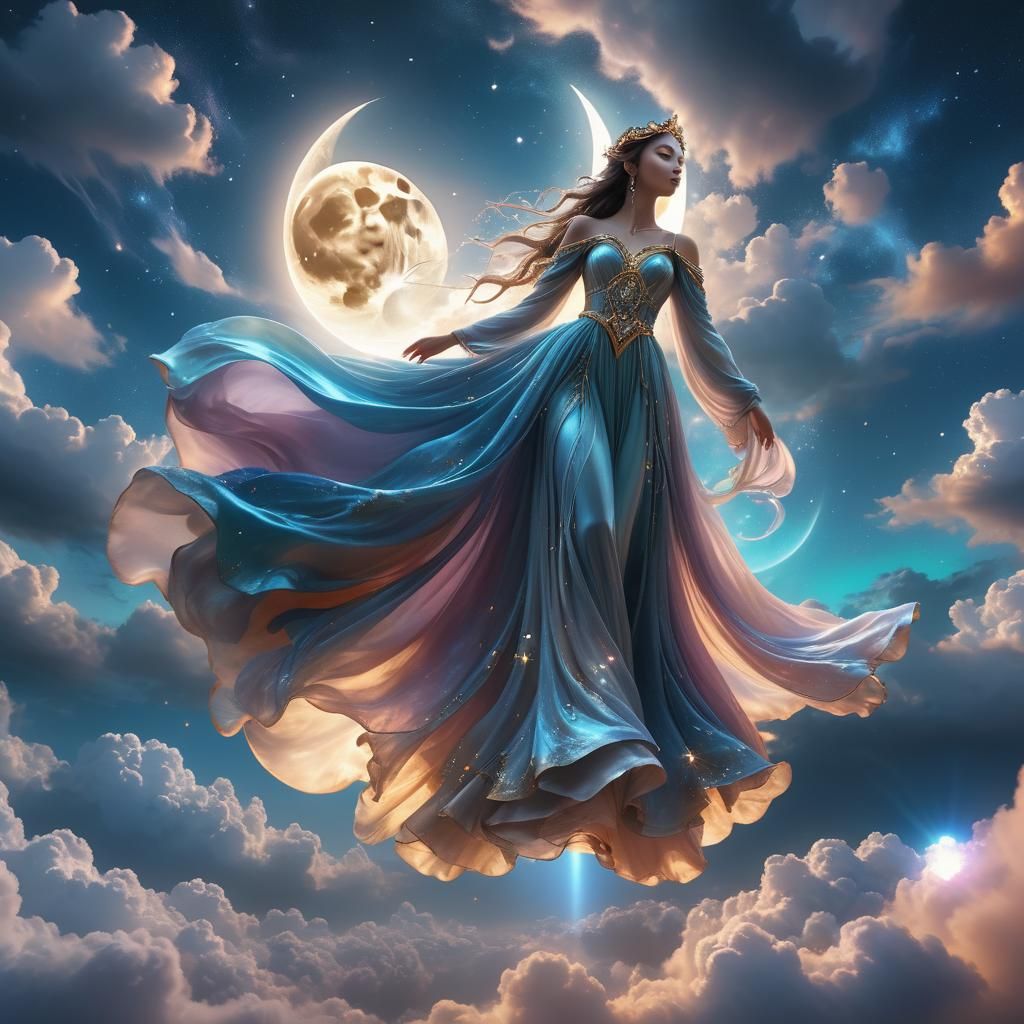 Moon God in Ethereal Sky: Surreal Fantasy Art