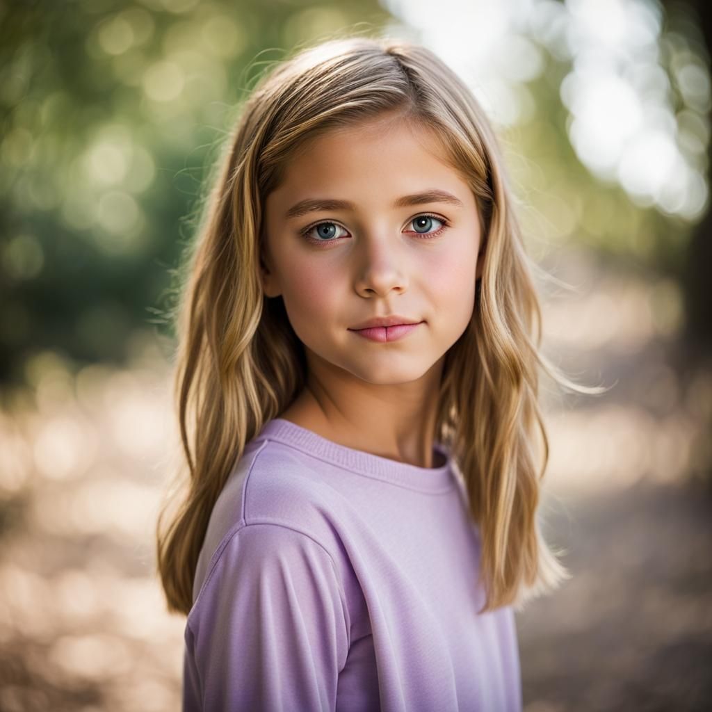 Girl with Short Blonde Hair in Purple Shirt