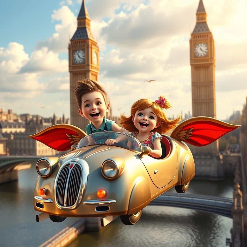 Whimsical Children's Electric Car Soars Over London