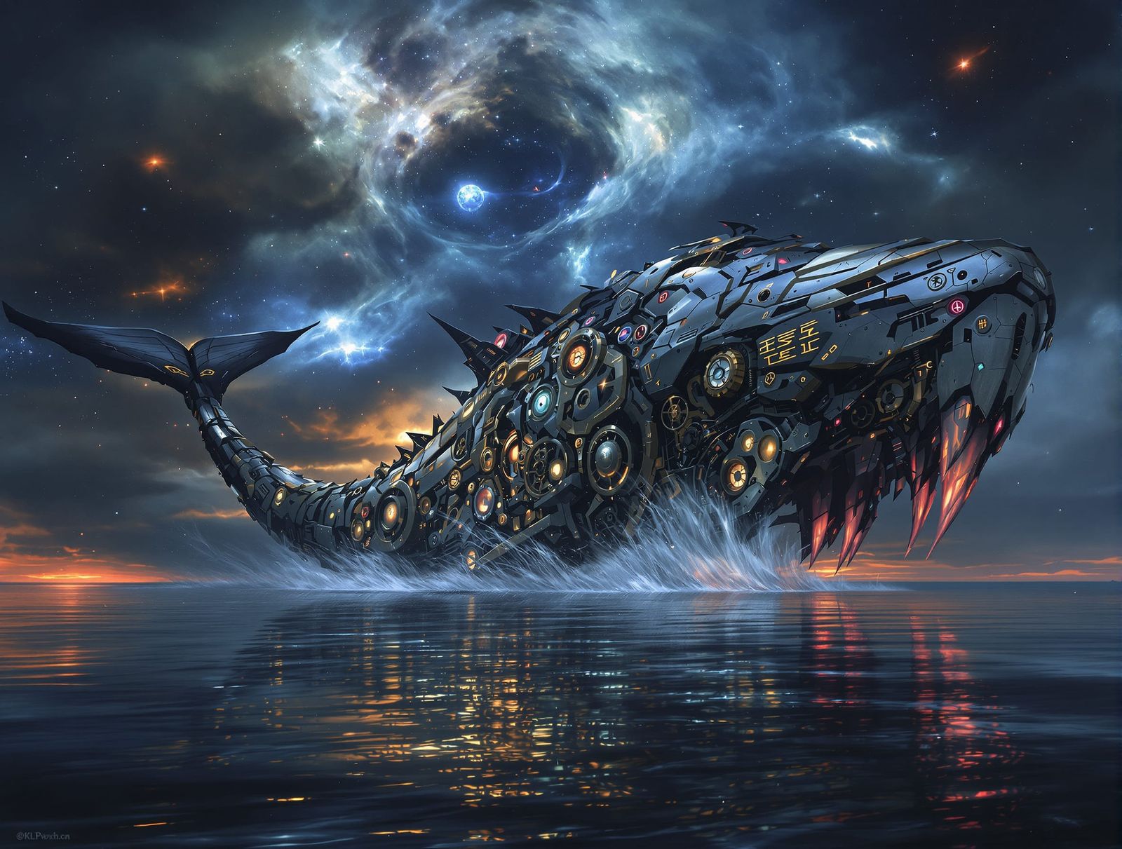 Colossal Mechanical Leviathan Emerges from Twilight Sea