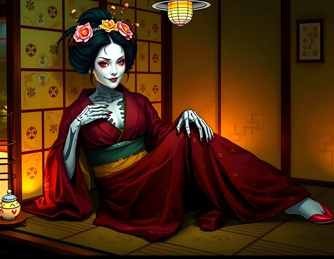 Edo Era Courtesan's Enchanting Smile in a Traditional Japane...