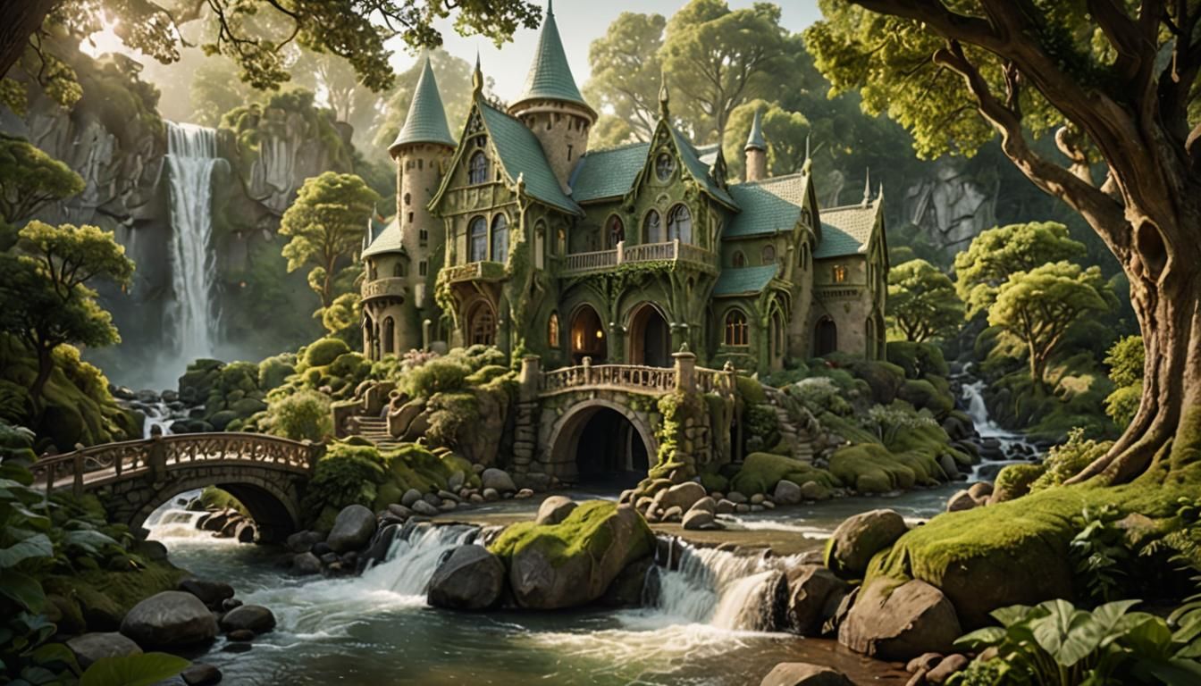 Ethereal Elven Architecture in Fantasy Landscape