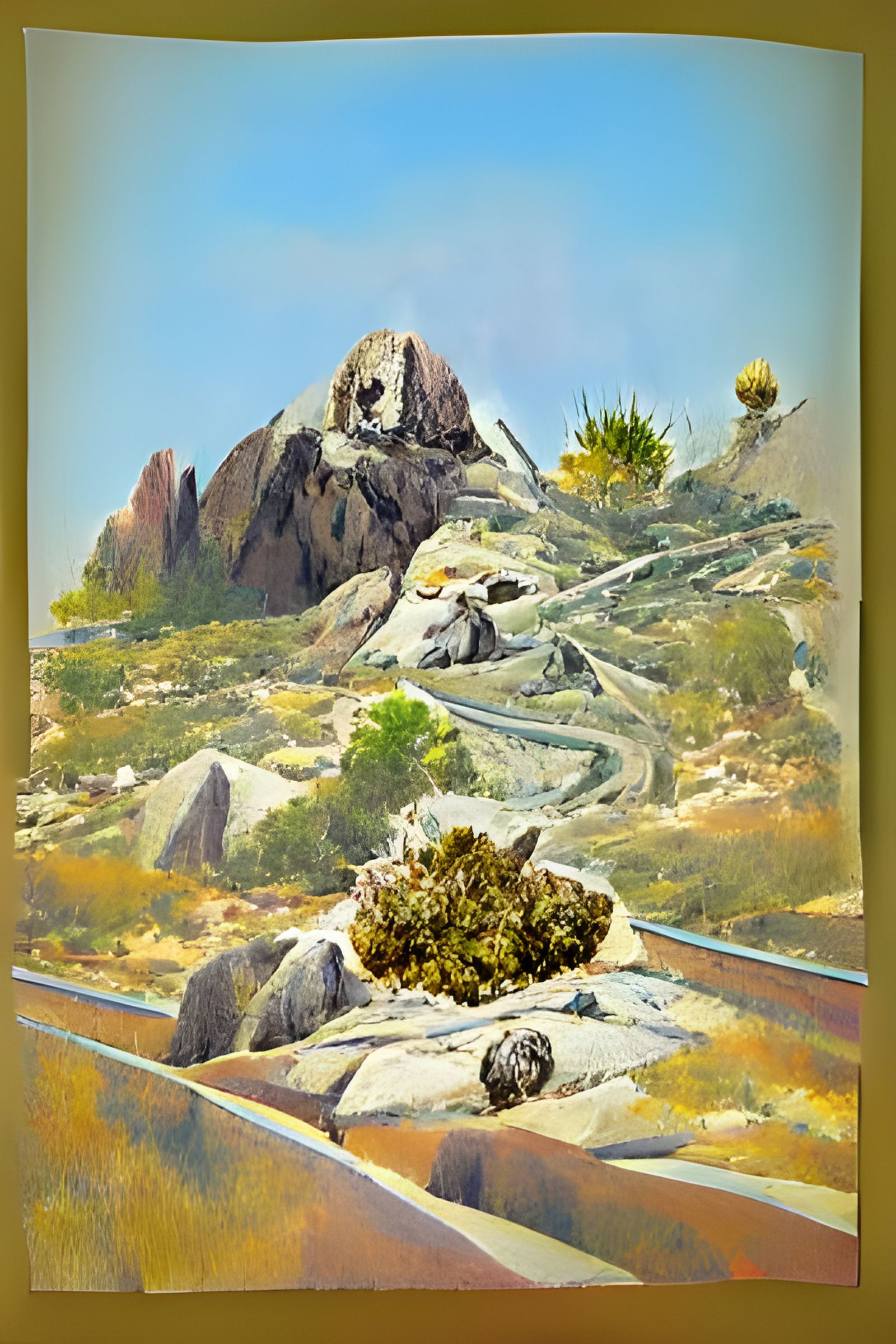 Granite Mountain with Desert Shrubbery: Poster Art
