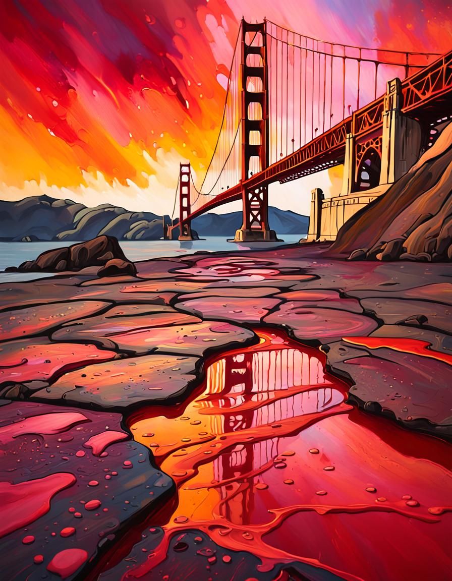Golden Gate Bridge Graffiti Art at Sunset