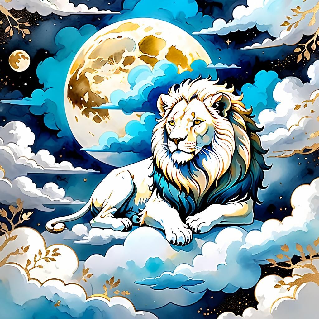 Majestic White Lion in Alcohol Ink Splatter Art