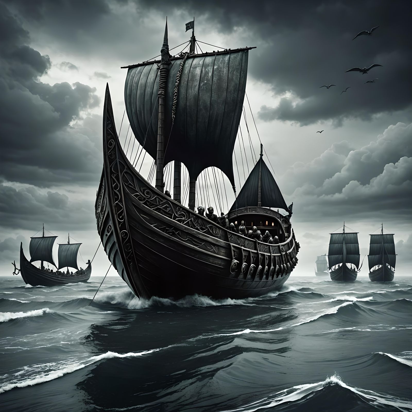 Viking Longboat at Sea in Giger Style