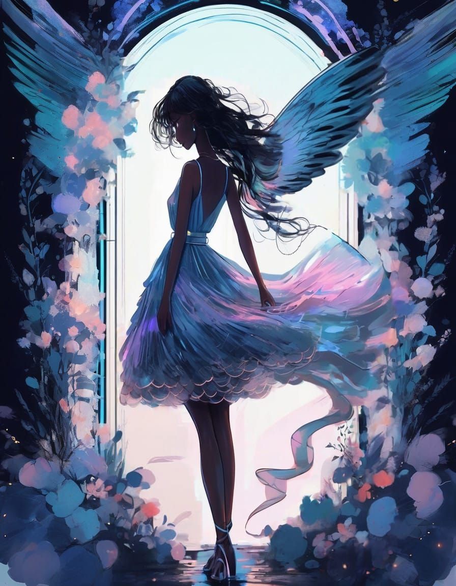Digital Anime Angel with Bold Brushstrokes and Experimental ...
