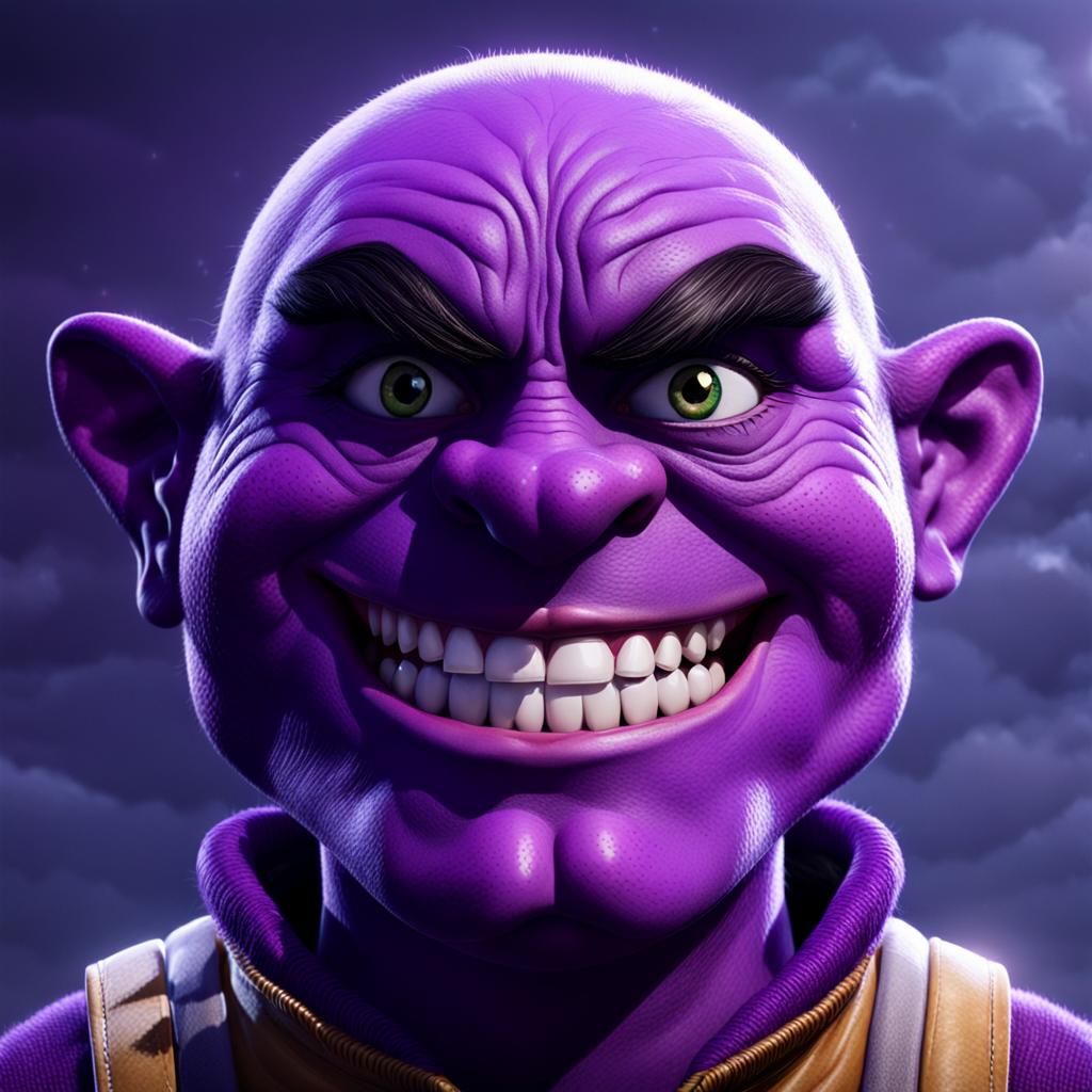 Purple Human Face with Bushy Eyebrows in 8K