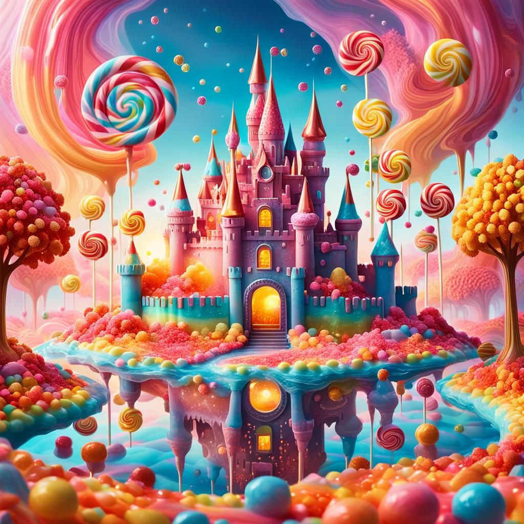 Sugary Candy Castle in a Swirling Landscape