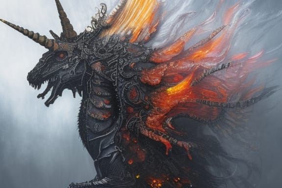 Fiery Skeletal Unicorn in Fantasy Splash Art