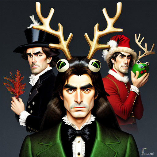 Holiday Frog Gone Roguish in Impressionist Style