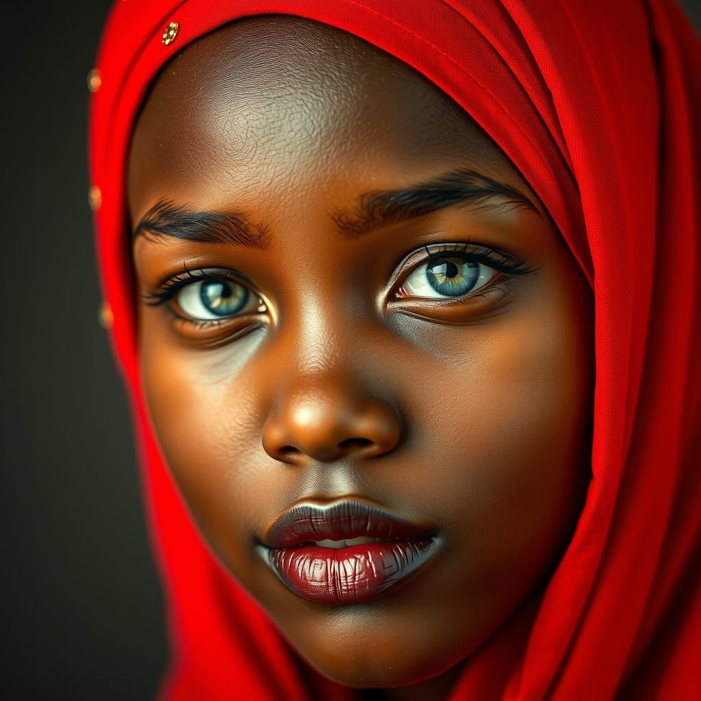 African Girl in Elegant Red Headscarf