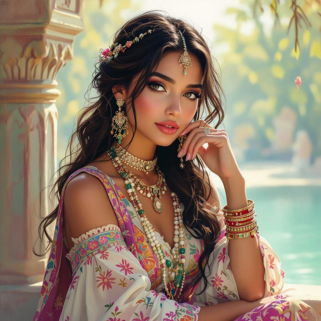 Zahia Posing in a Serene Environment