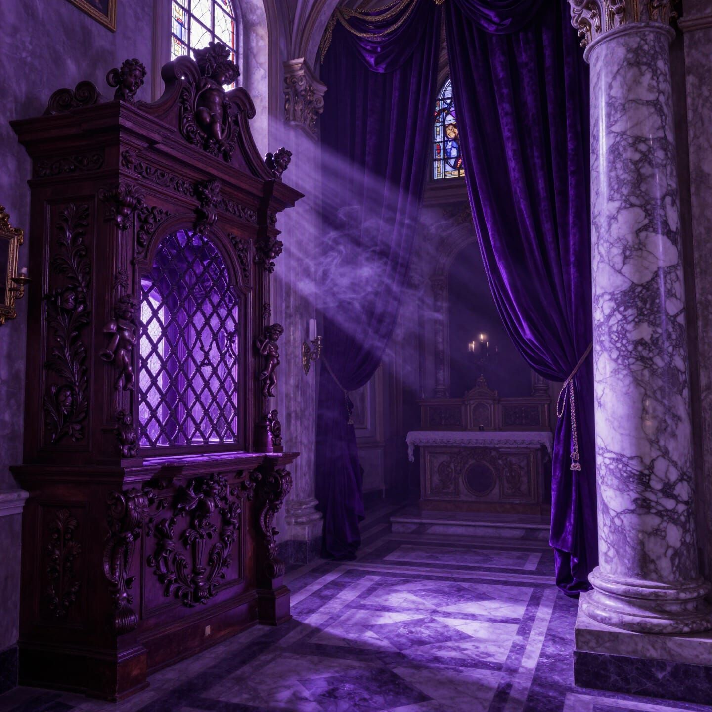 Baroque Chapel in Deep Violet and Purple Light