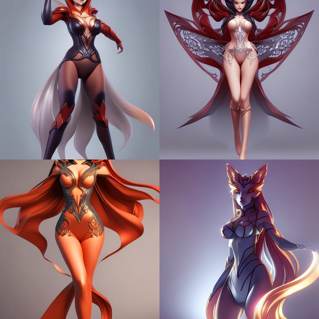 Voluptuous Fox-like Female in Bodysuit, Detailed Portrait