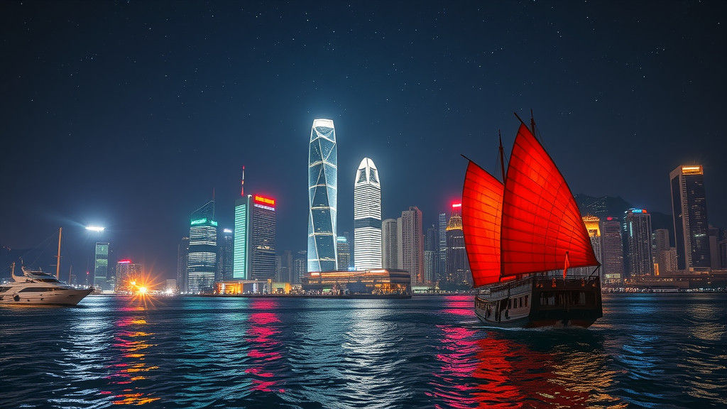 Hong Kong Victoria Harbour Night View in Hyperrealism