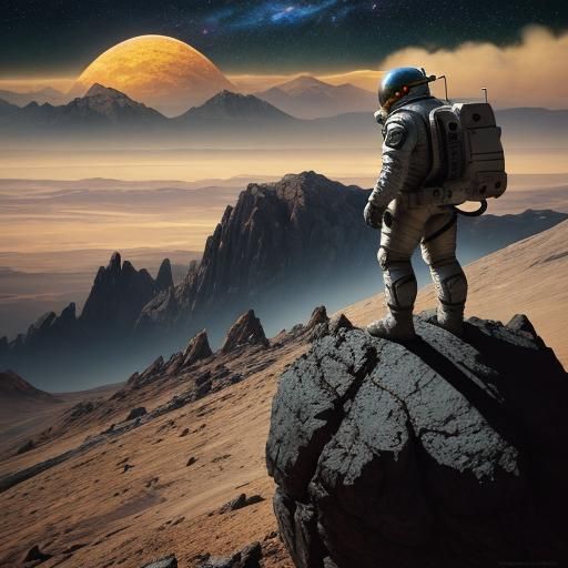 Epic Astronaut Conquers Majestic, Barren Planet