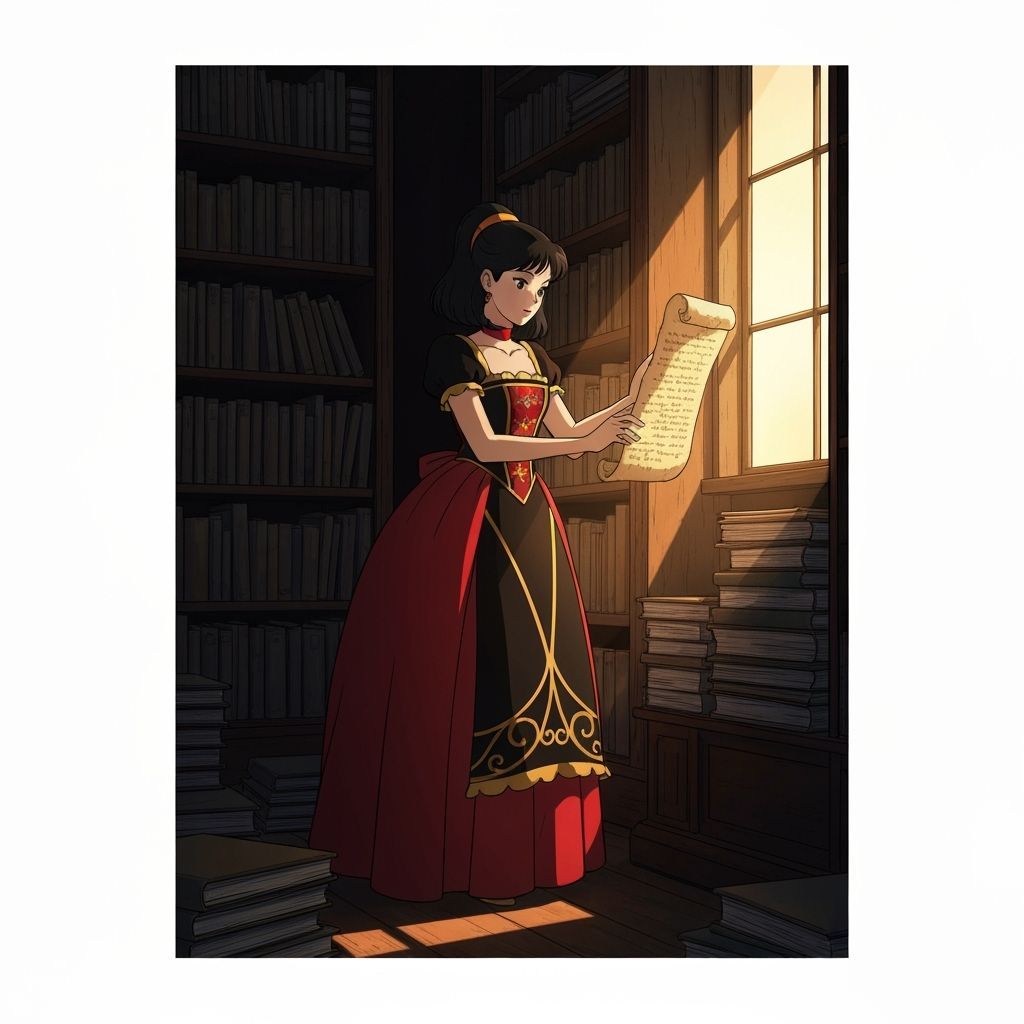 Ghibli Style Girl Finds Ancient Parchment in Dusty Bookstore
