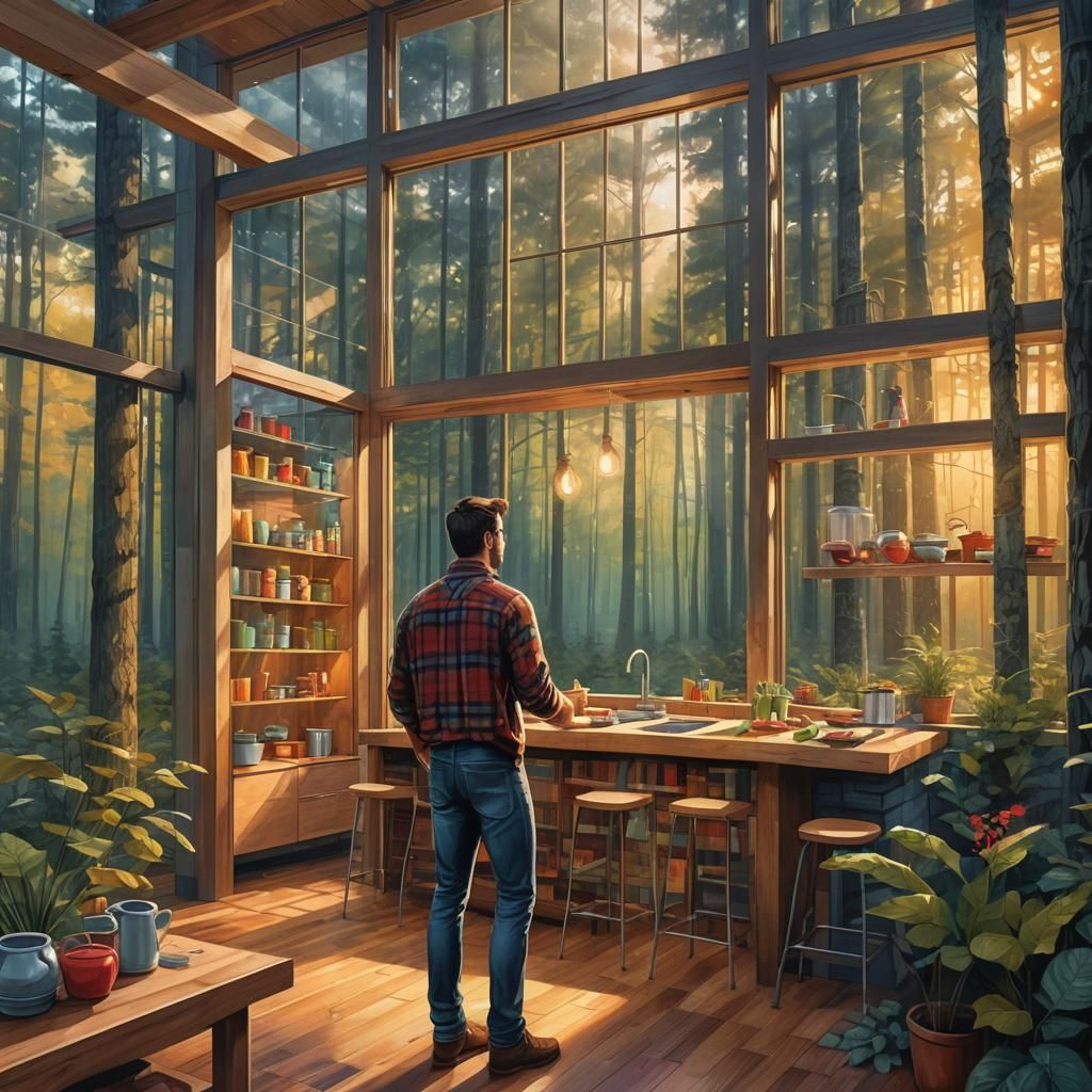 Colorful Kitchen Emerges in Misty Forest