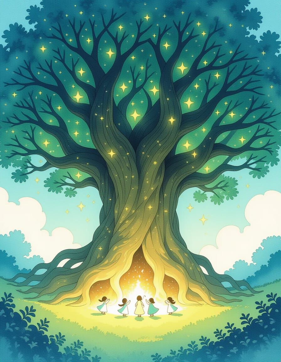 A colossal, ancient tree with roots that plunge into the ear...