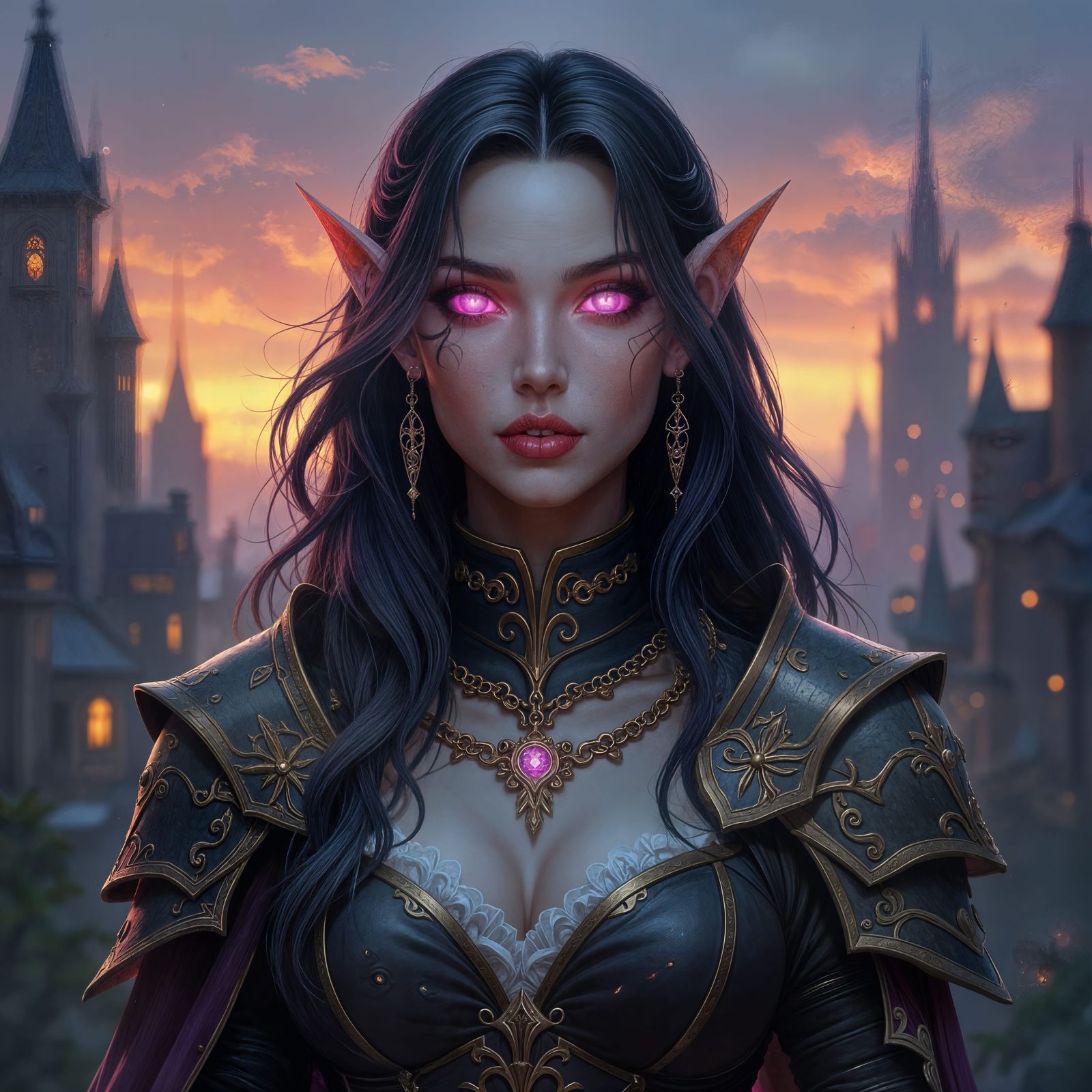 Dark Fantasy Half-Orc Giantess with Pink Eyes