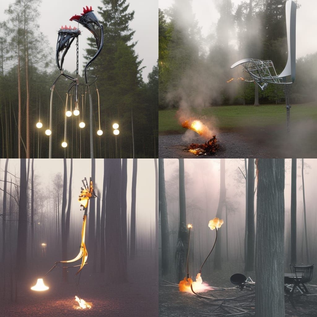 Chicken Lighting Forest Inspired by Tinguely
