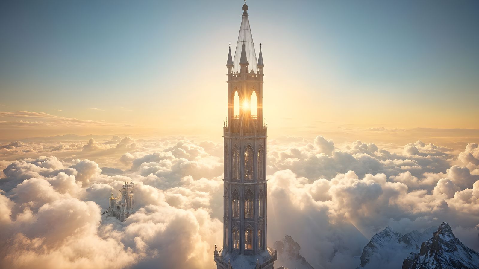 Ethereal Crystal Castle Amidst Snow-Capped Peaks