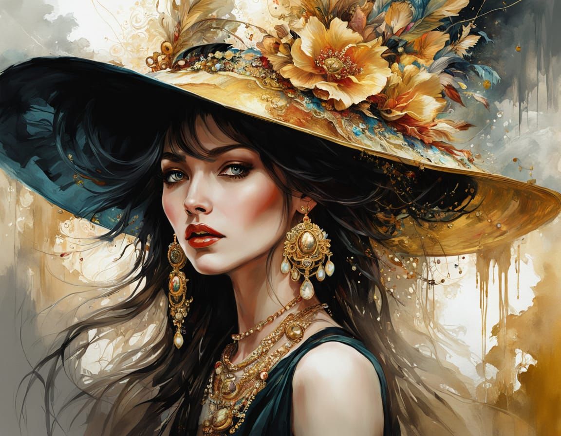 Woman with Hat and Gold Jewelry as Fine Art