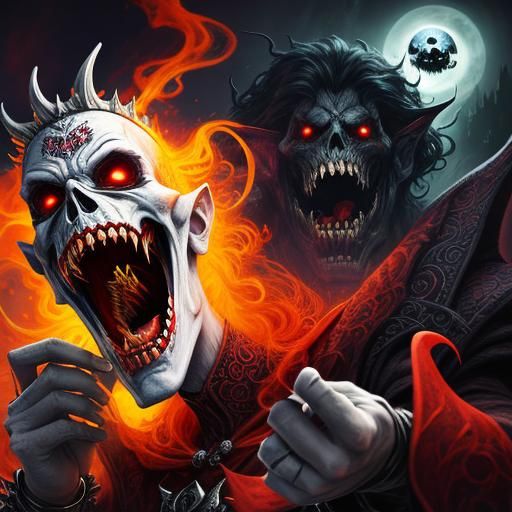 beautiful happy laughing shapeshifting vampire, demon, godde...