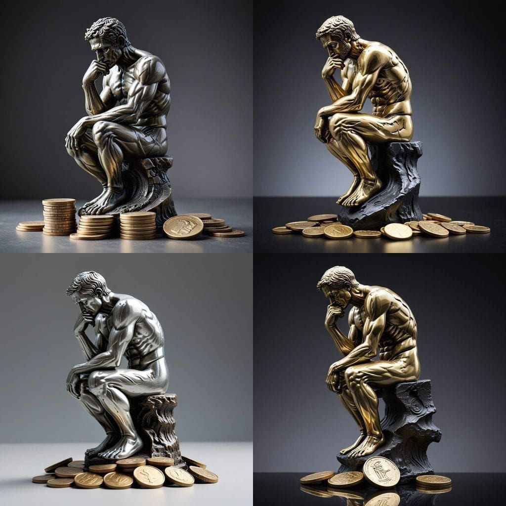 Stacked Coins Form The Thinker Statue