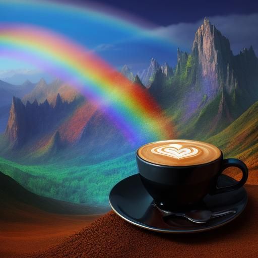 Rainbow Landscape in Coffee Cup: Abstract Fantasy