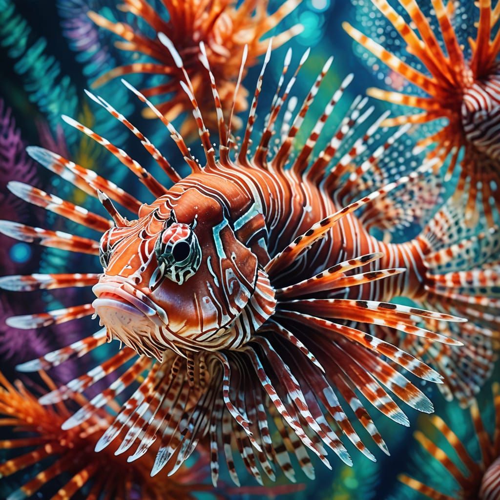 Kaleidoscopic Lionfish in Vibrant Oil Painting Style