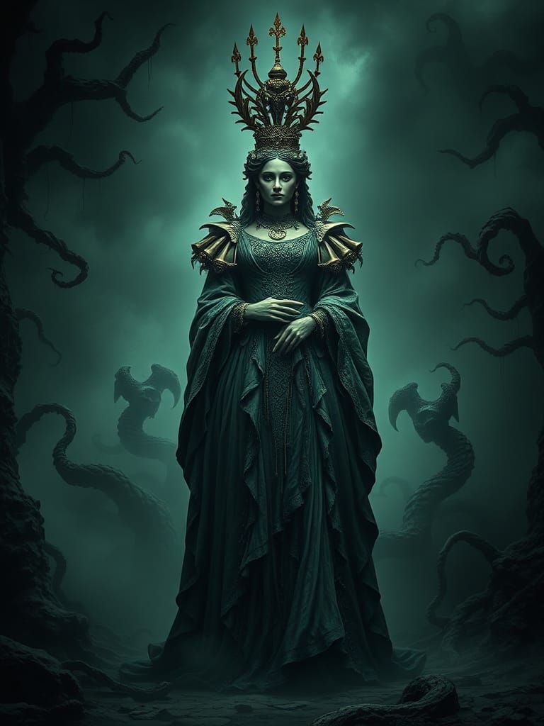 Goddess in Twisted Landscape, Surreal Macabre Art