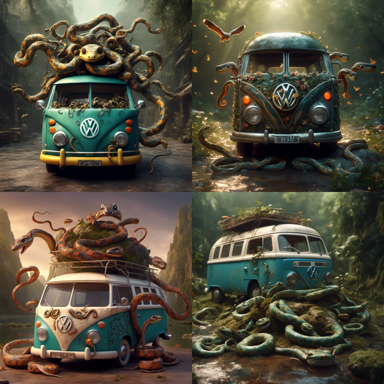 Cute and Creepy VW Bus with Snakes