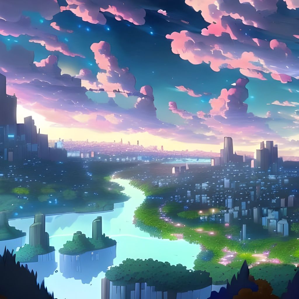Anime Cityscape Under Starry Night Sky