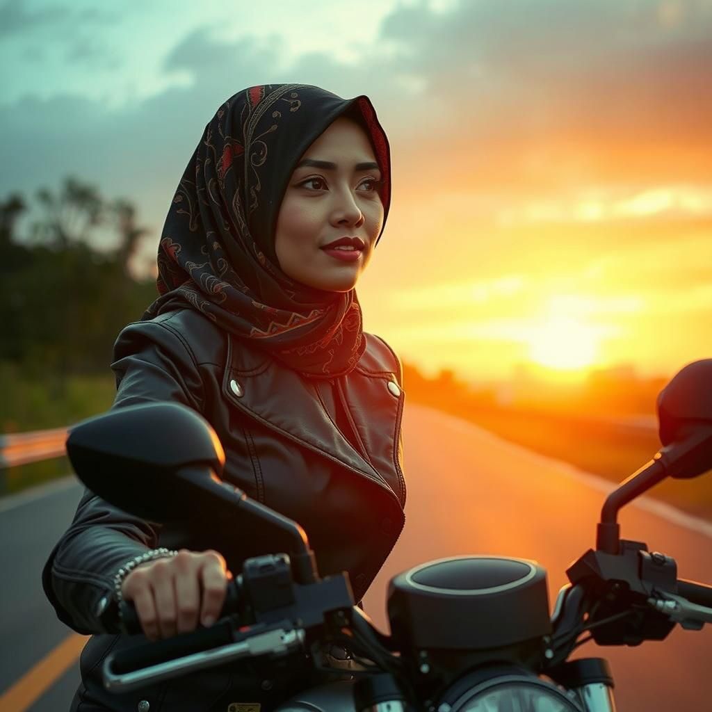 Malay Woman on Chopper in Cinematic Action Still