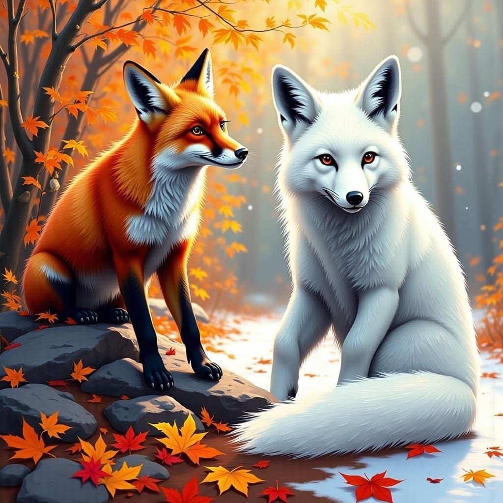 Fall Fox and Winter Fox in Graffiti Art Style