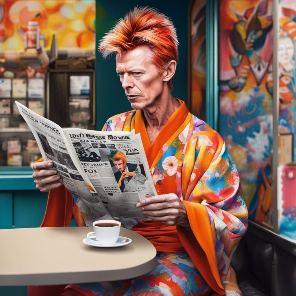 David Bowie as a Human-kitsune fox man with fox ears , in br...