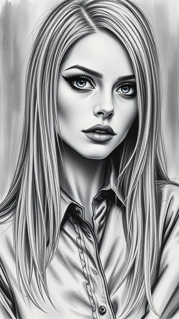 Expressive Charcoal Portrait of Woman in Satin Outfit