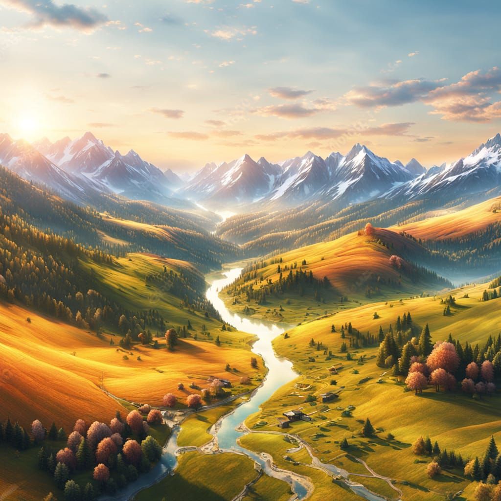 Majestic Mountain Landscape at Golden Hour