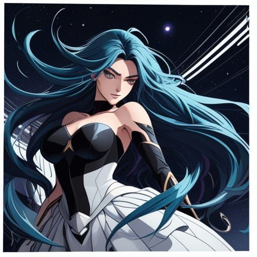 Manga Style Woman on Rooftop Under Starry Night Sky