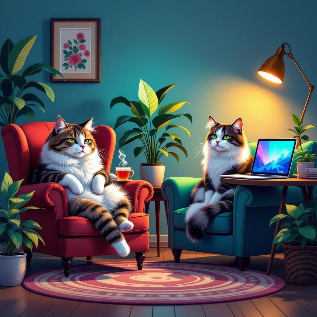 Three Generations of Cats in Ultra-Realistic Digital Art