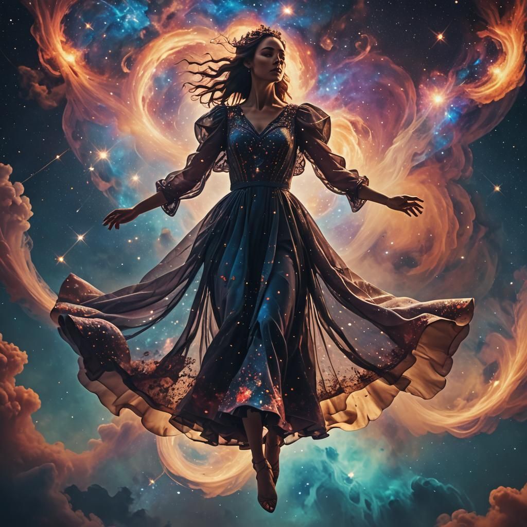 Woman's Silhouette Floating Through Orion Nebula