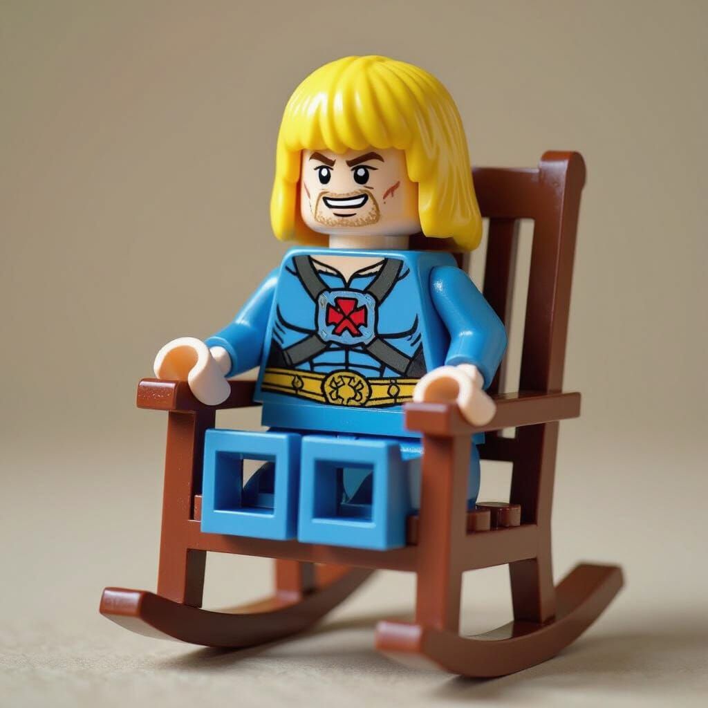 He-Man Lego Figure Relaxing in Rocking Chair