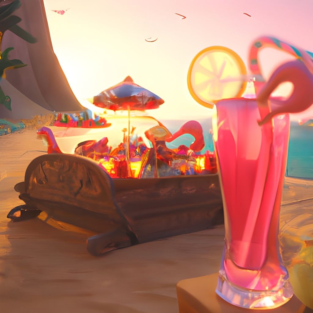 Pink Lemonade Beach Drink in Detailed Digital Art