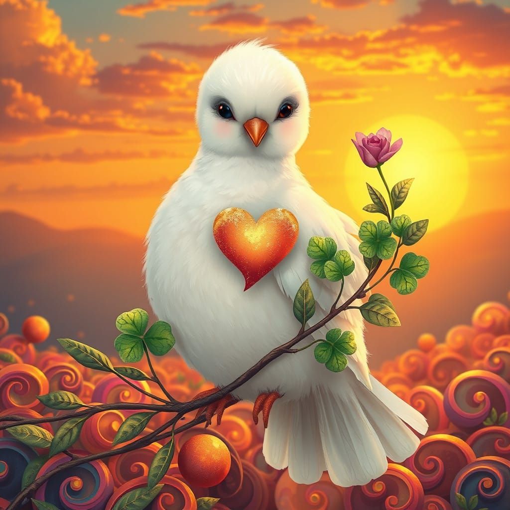 Surreal Dove Brings Whimsical Joy and Good Fortune at Sunris...