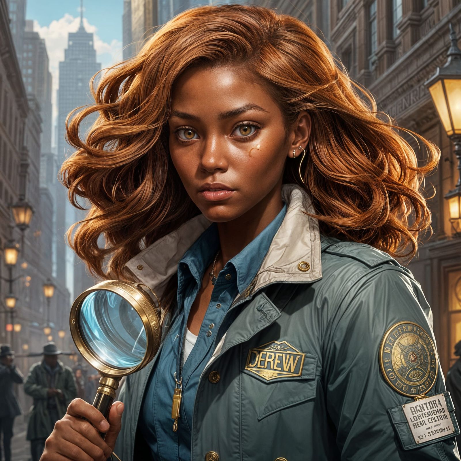 Nancy Drew as Hyperrealistic Detective Portrait